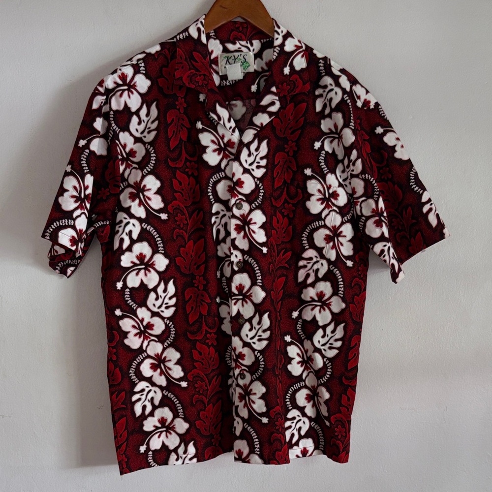 Men's Short-Sleeve Hawaiian Camp Shirt - Red & White